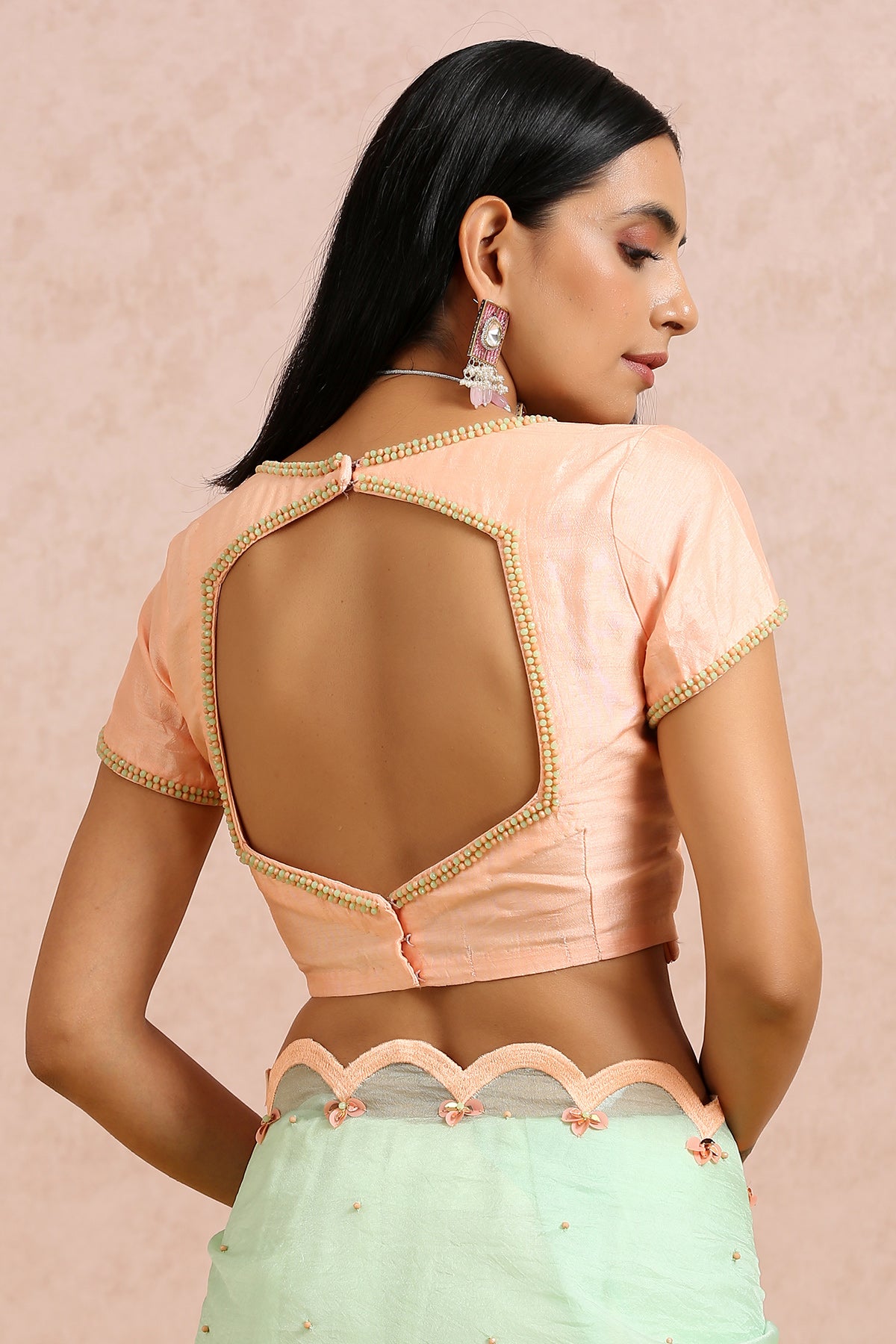 Mint Green Saree with Peach Blouse