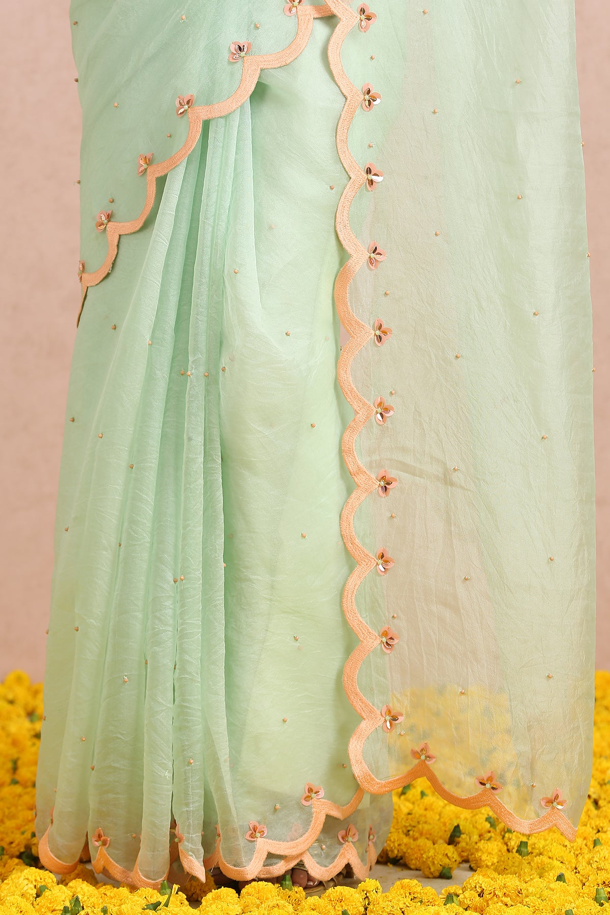 Mint Green Saree with Peach Blouse