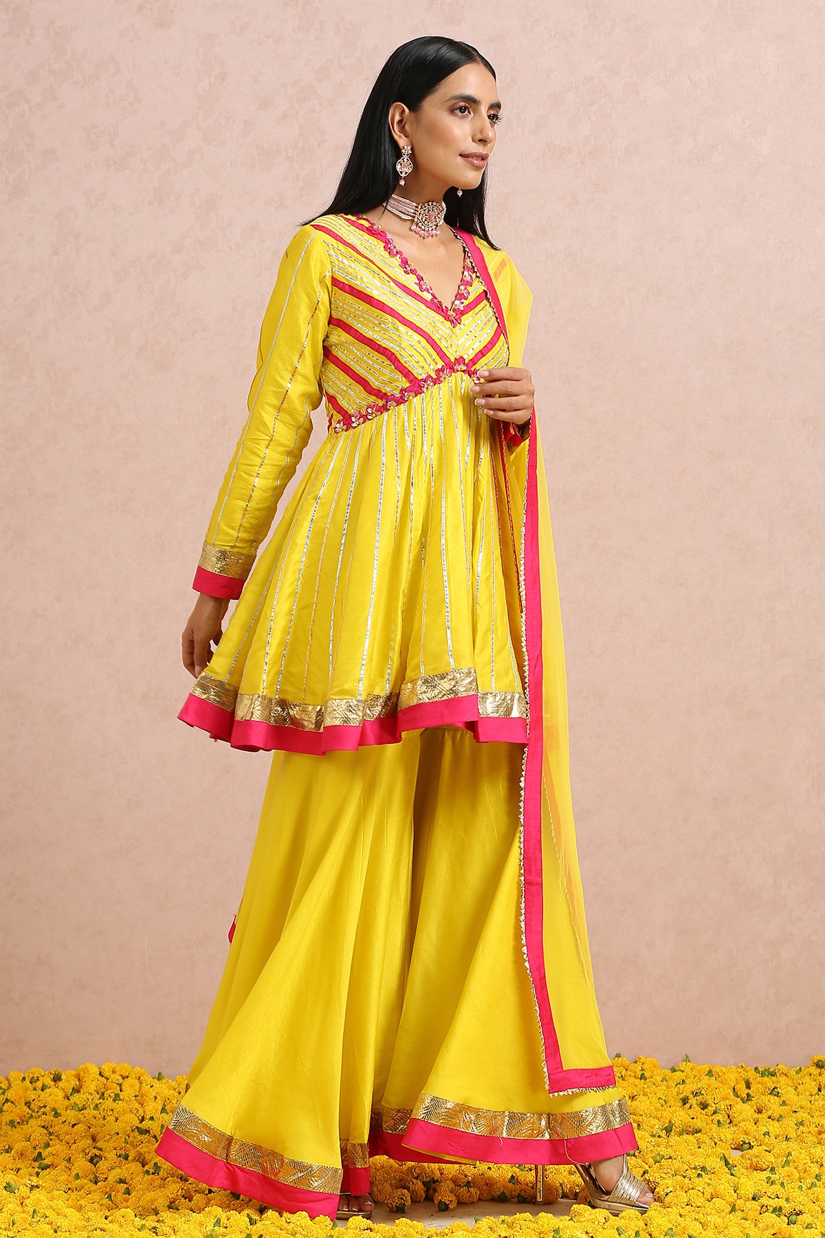 Lime Peplum Sharara Set