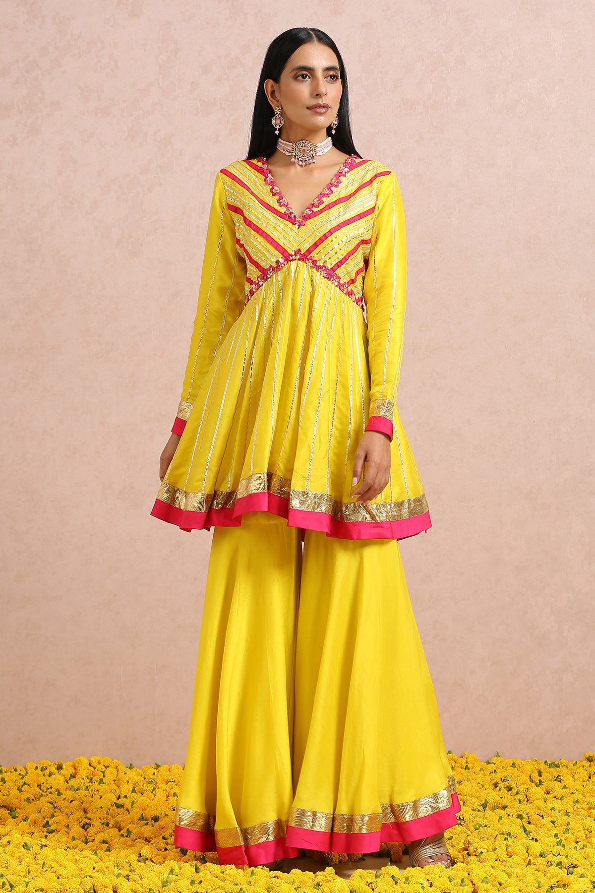 Lime Peplum Sharara Set
