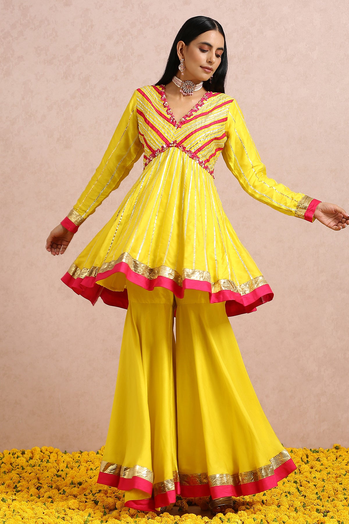 Lime Peplum Sharara Set