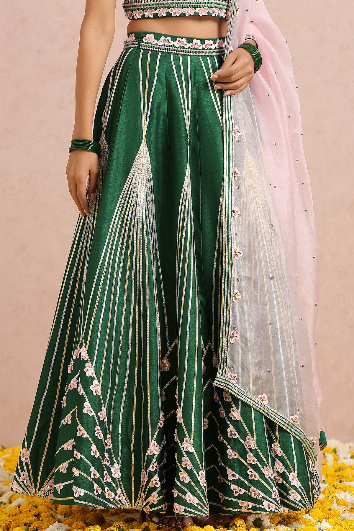 Emerald Green Lehenga with Sleeveless Blouse