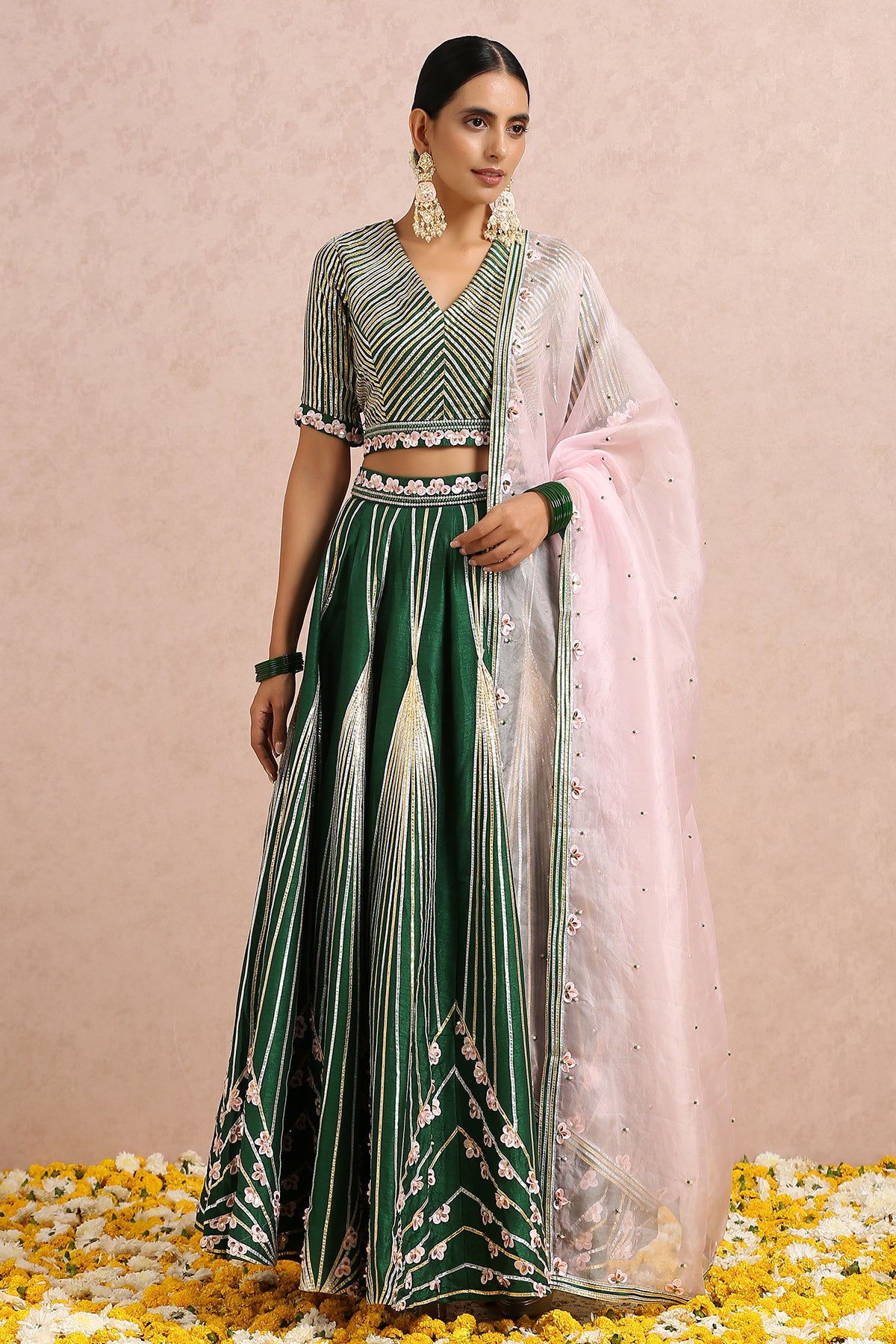 Emerald Green Lehenga with Sleeves Blouse