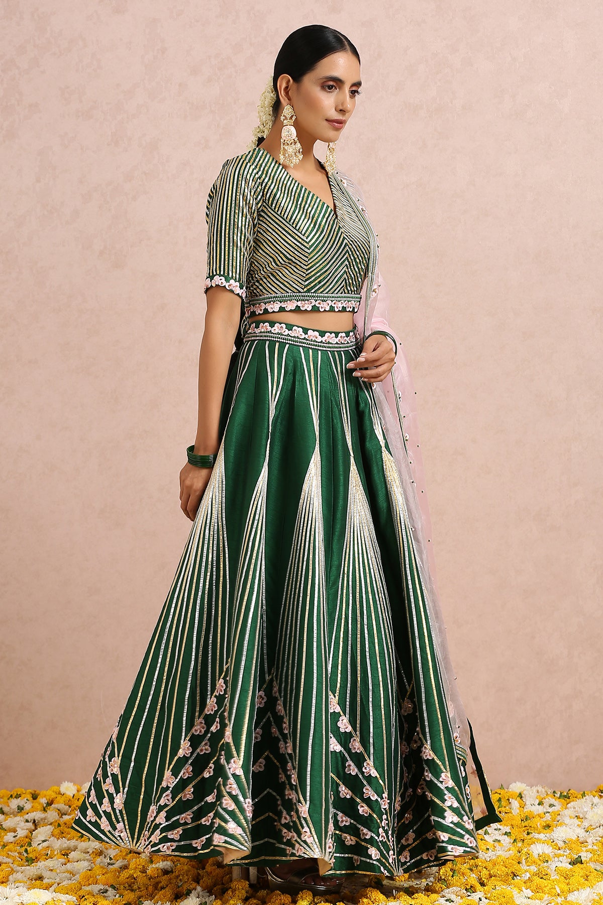 Emerald Green Lehenga with Sleeves Blouse
