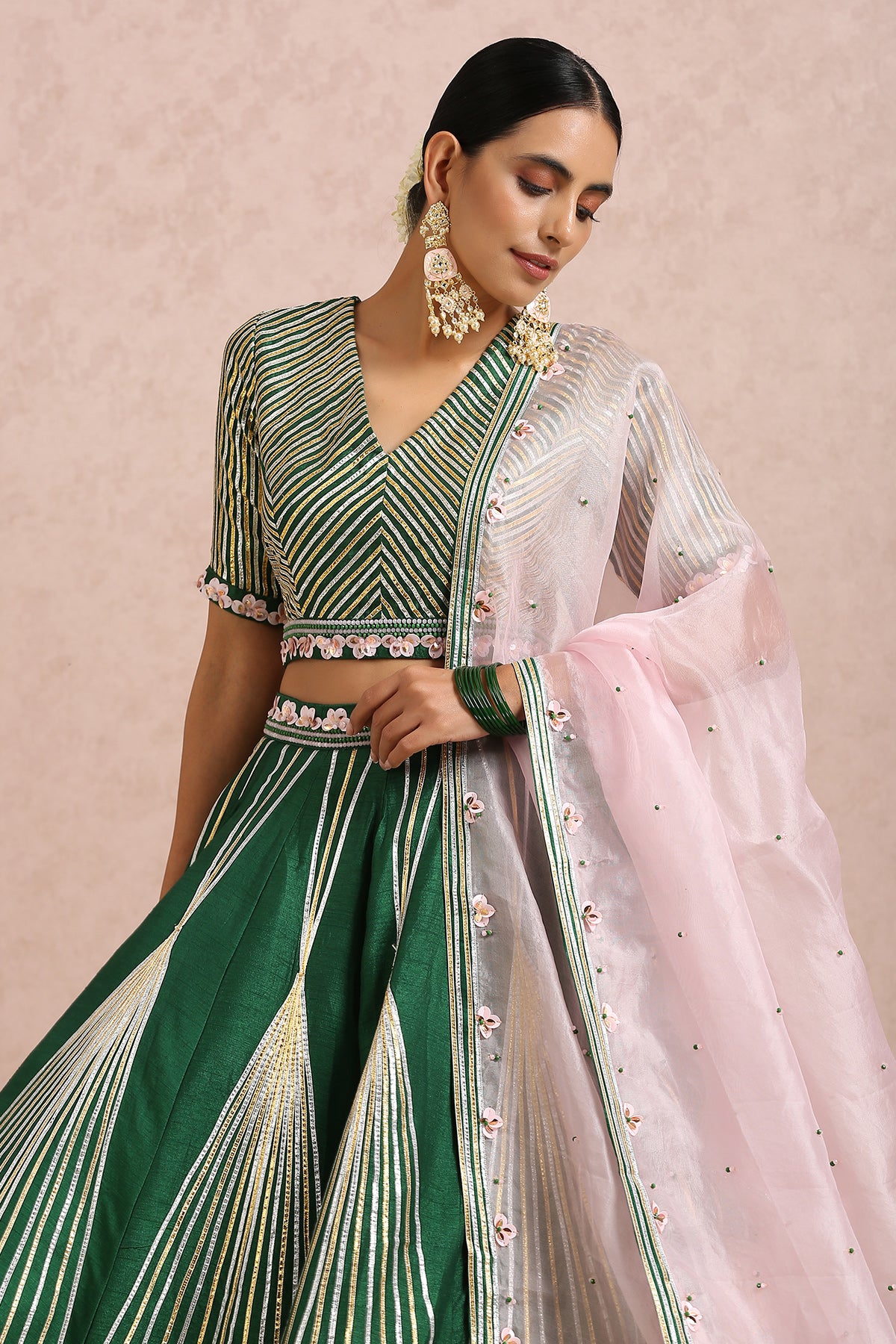 Emerald Green Lehenga with Sleeves Blouse