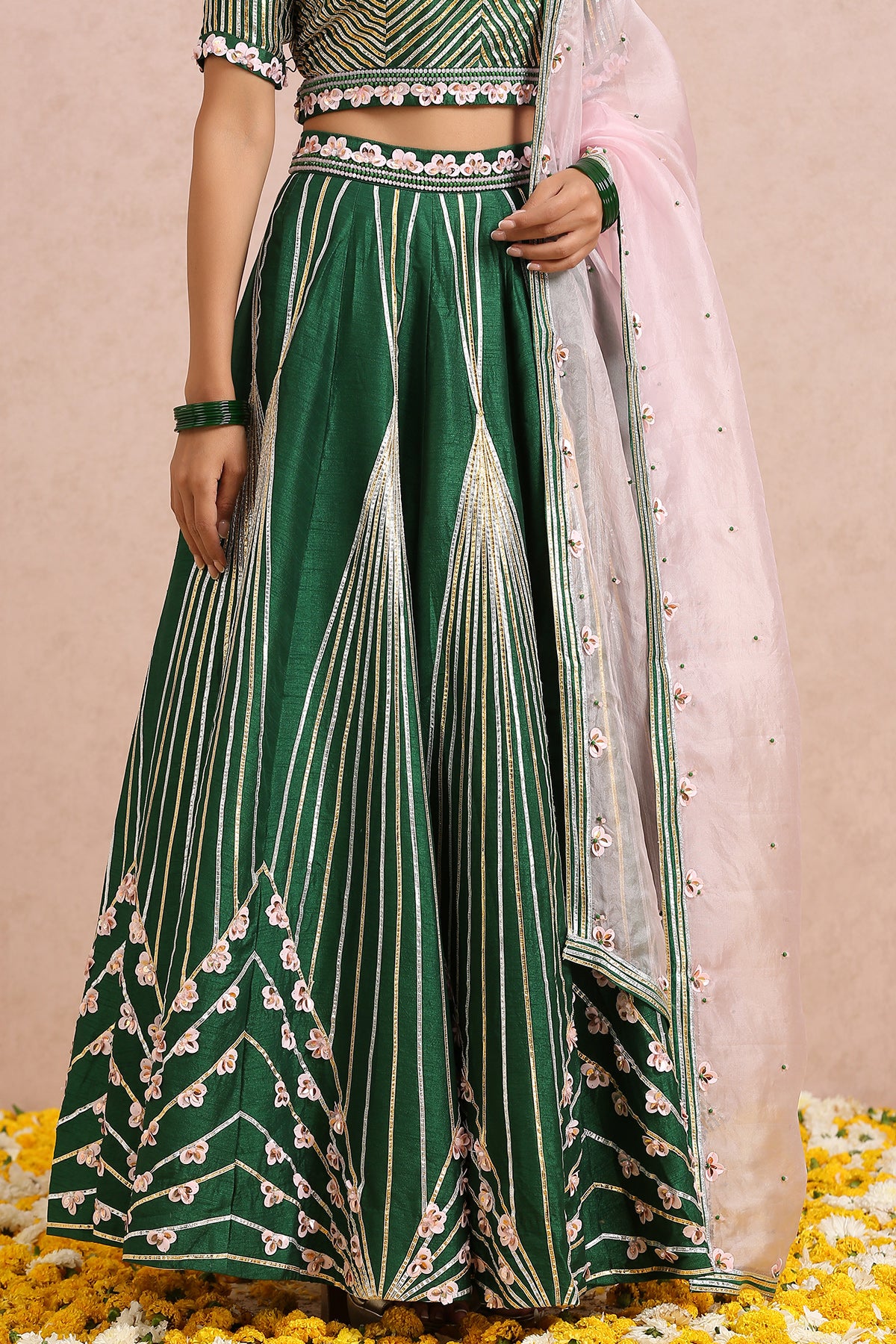 Emerald Green Lehenga with Sleeves Blouse
