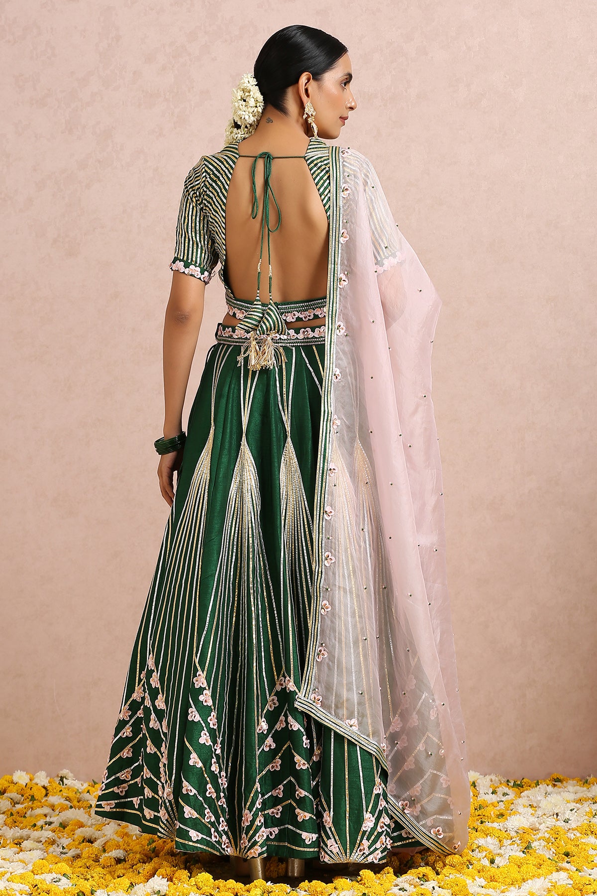 Emerald Green Lehenga with Sleeves Blouse