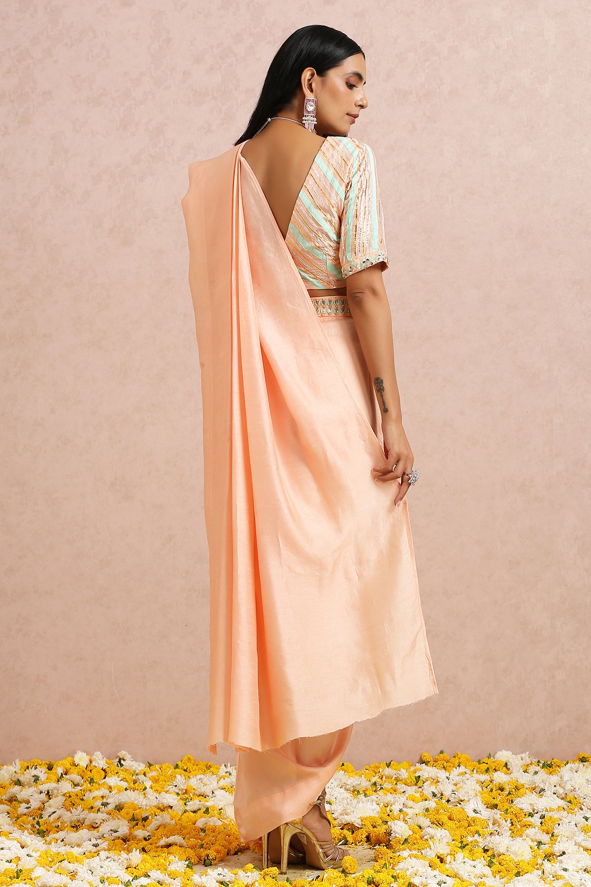 Peach Draped Saree