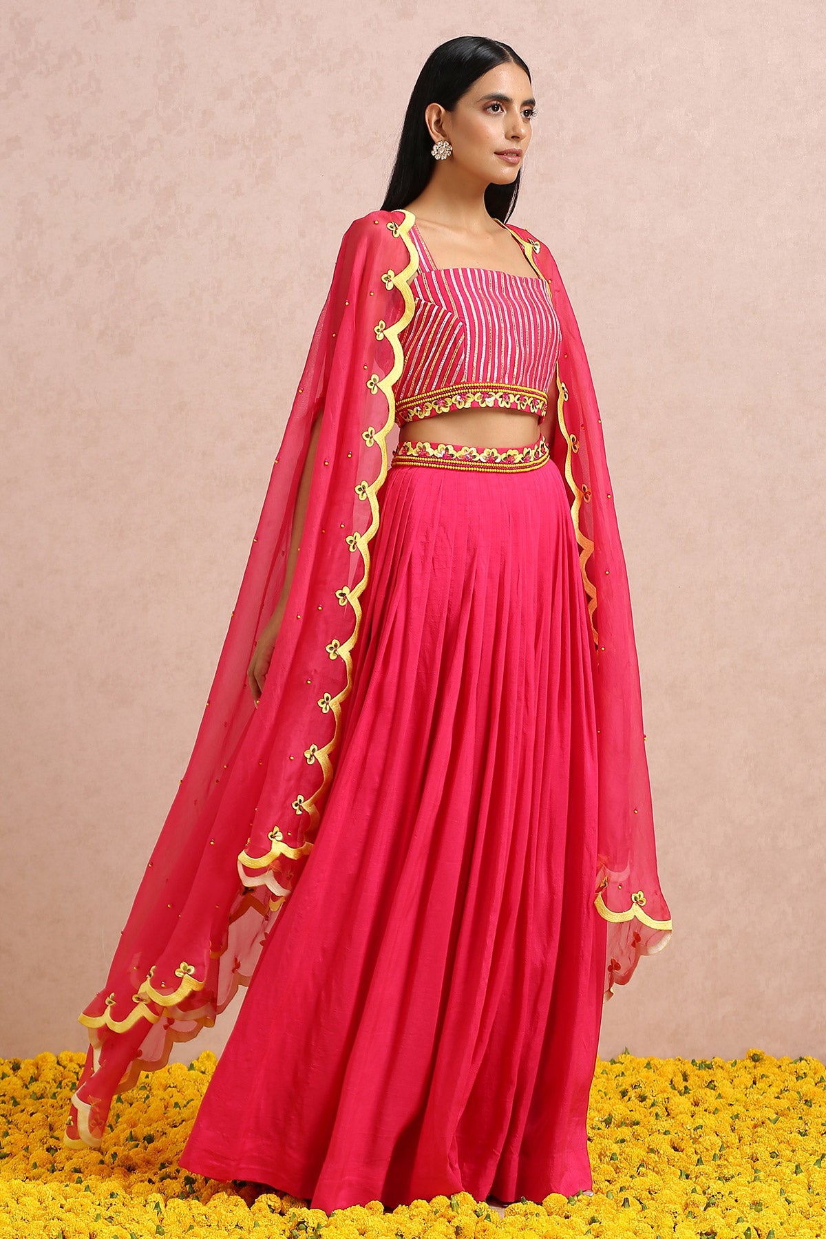 Fuschia Pleated Skirt Set