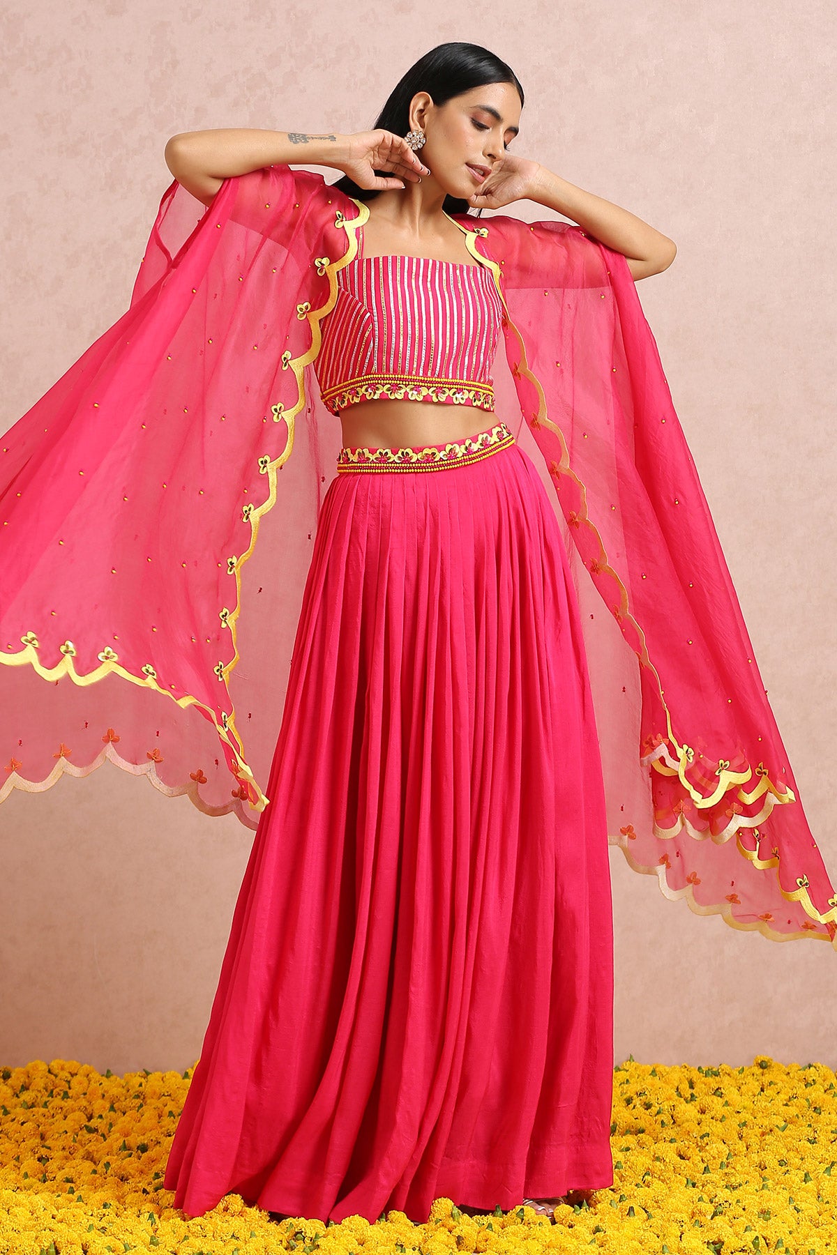 Fuschia Pleated Skirt Set