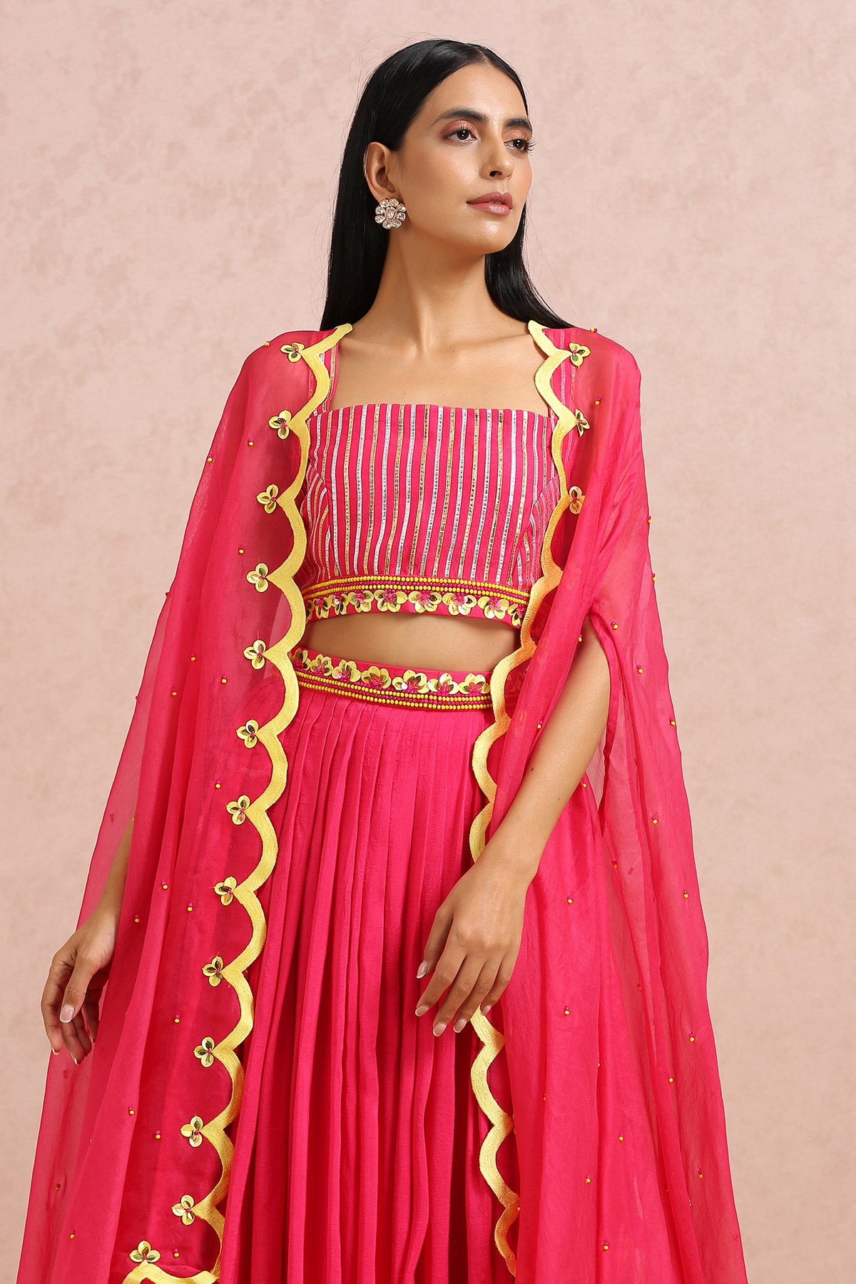 Fuschia Pleated Skirt Set