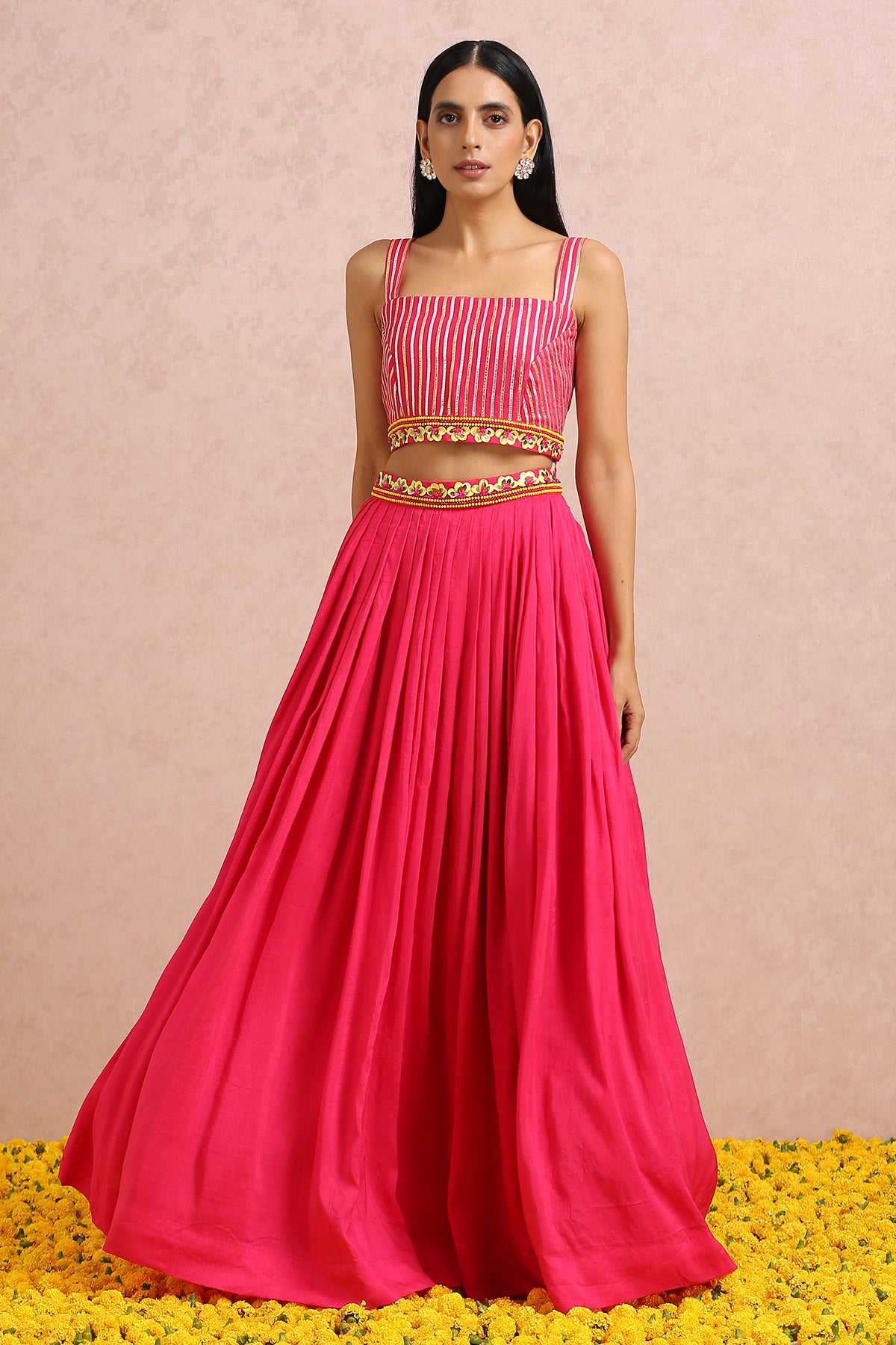 Fuschia Pleated Skirt Set