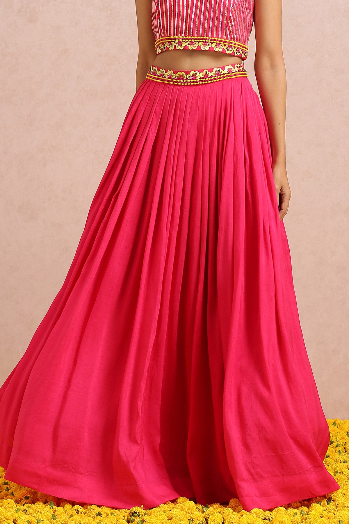 Fuschia Pleated Skirt Set
