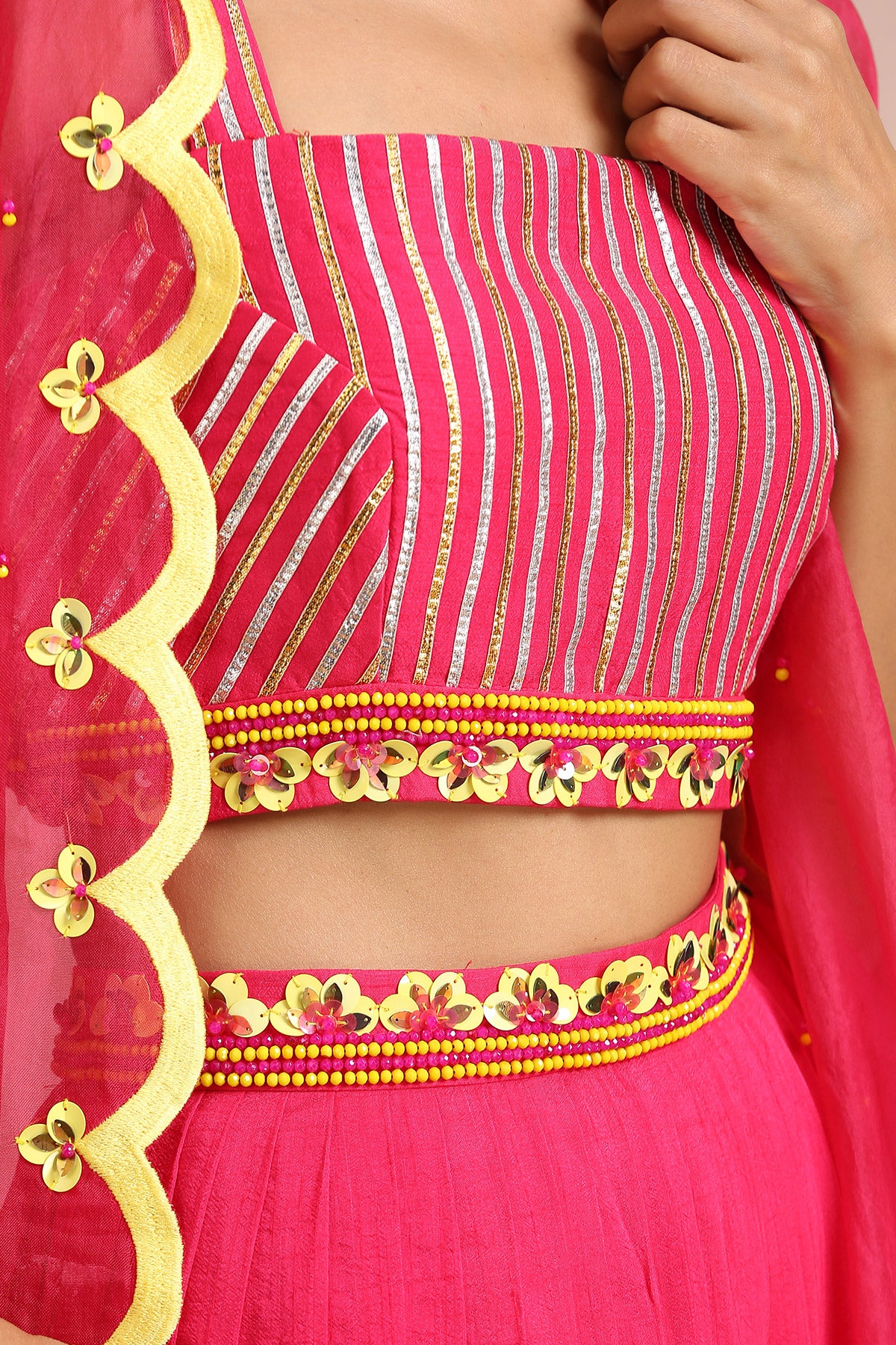 Fuschia Pleated Skirt Set