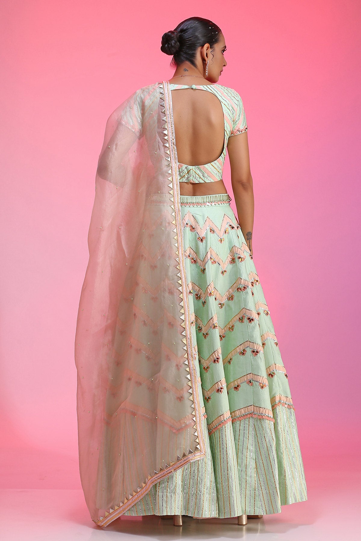 Mint Green Lehenga With Mega Sleeve Blouse