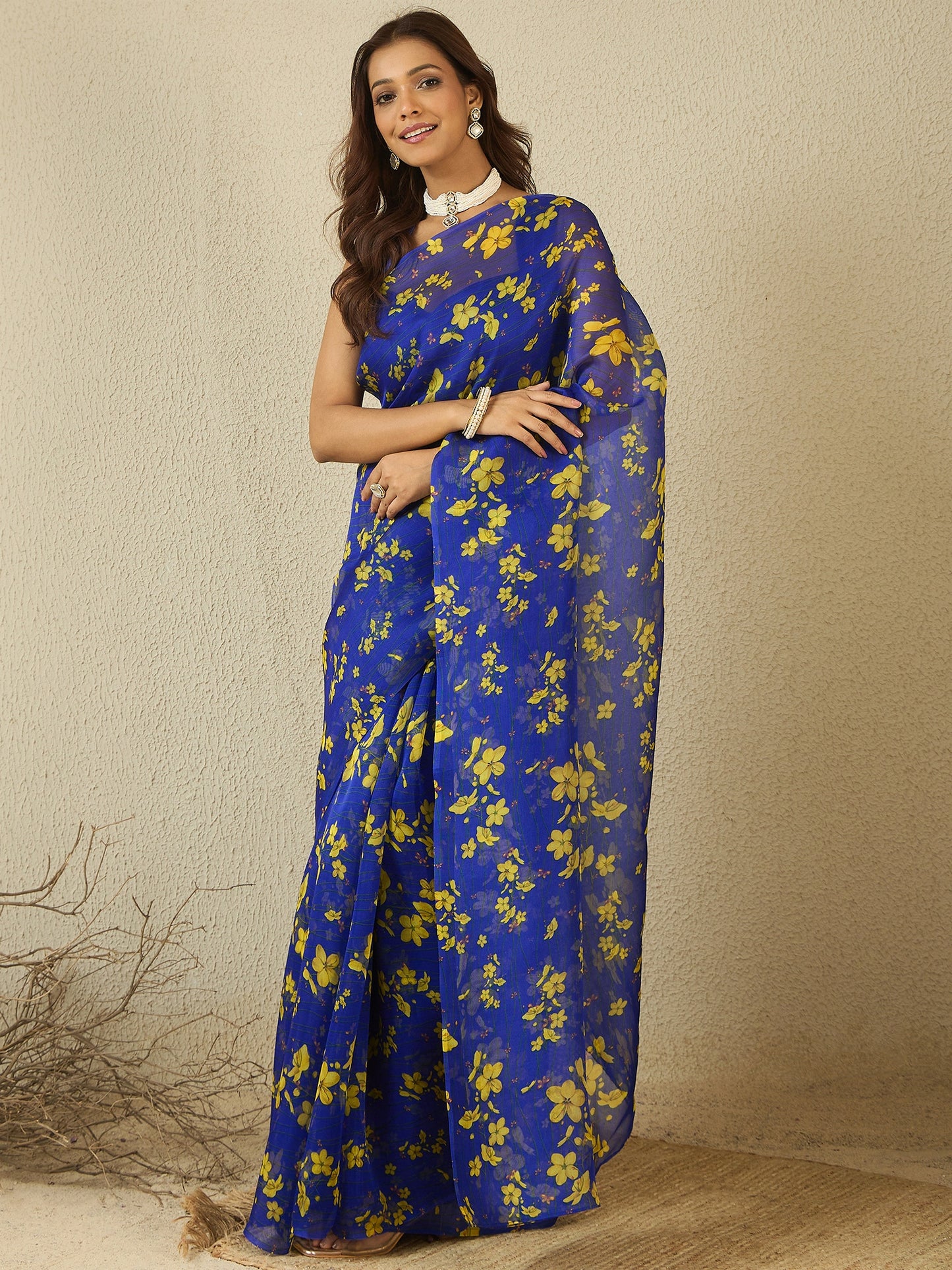 Royal Blue saree with unstitched blouse ( set of 2)