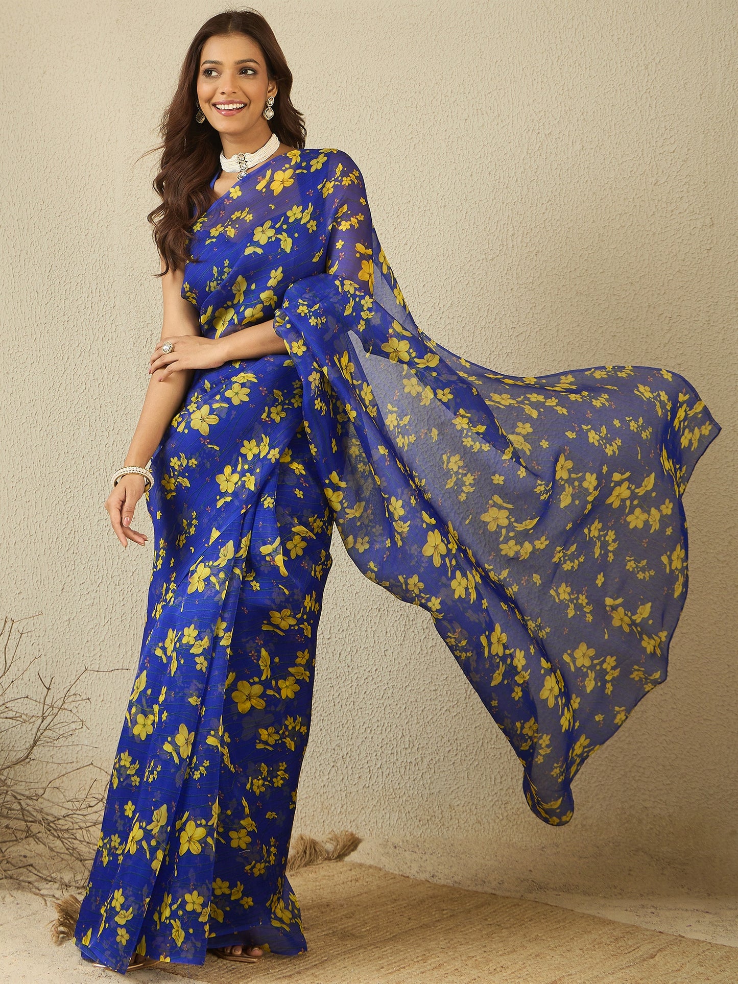 Royal Blue saree with unstitched blouse ( set of 2)