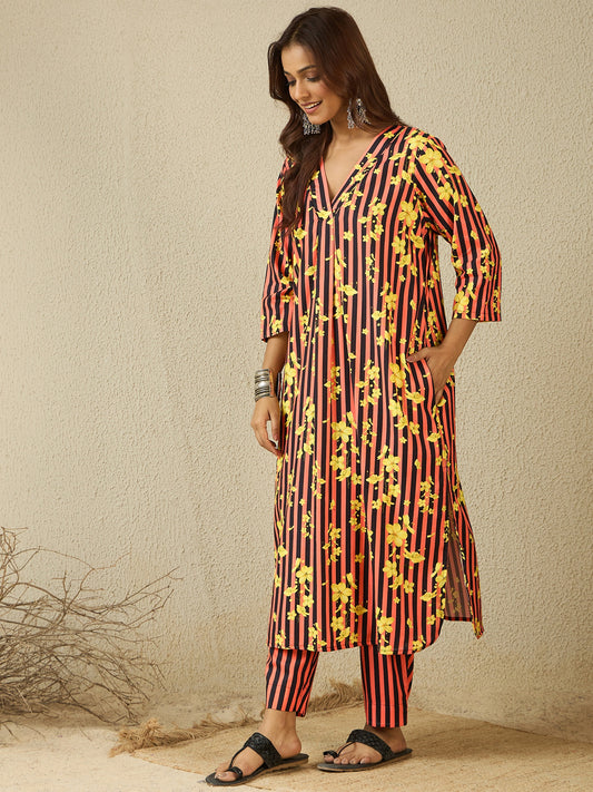 Black coral stripe  Co-Ord  set (Set of 2)