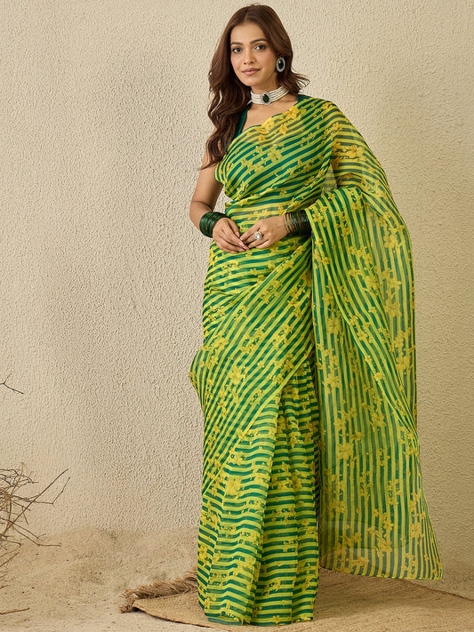 Emerald lime stripes with stitched blouse ( set of 2)