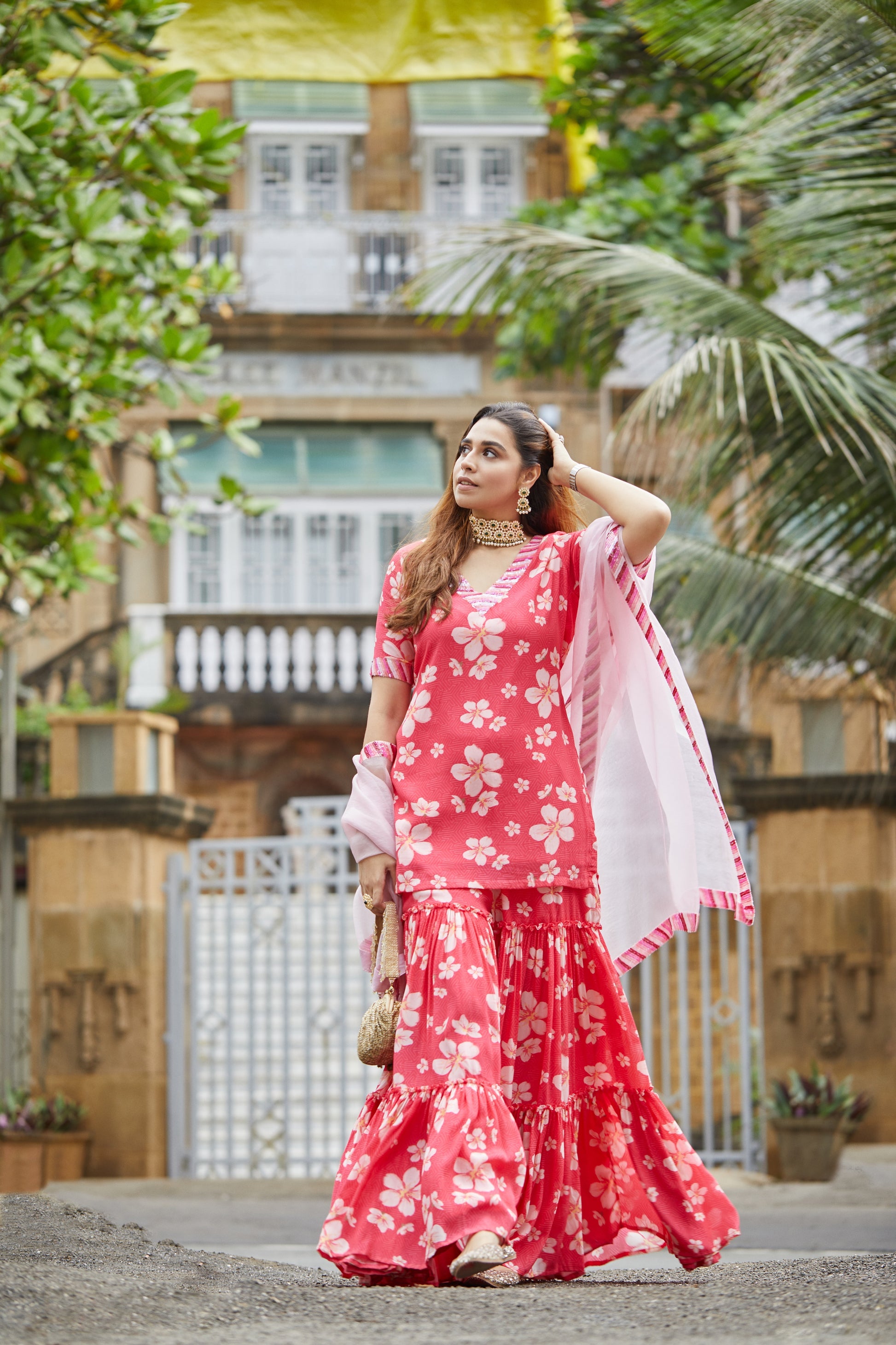 Hot Pink tiered sharara set(set of 3) – Label Nitika