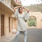 Grey Gold Foil Print Kurta and Pant Set