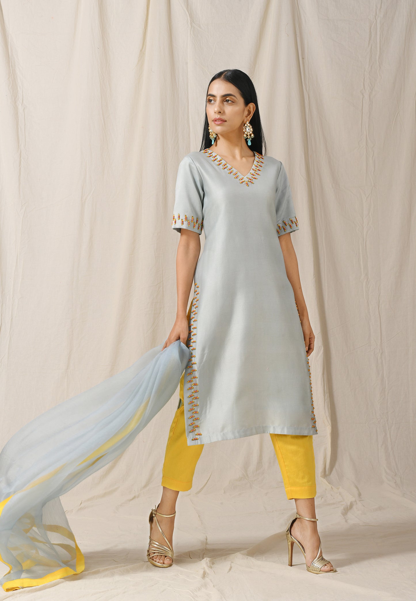 Ash Blue Kurta Pant Set