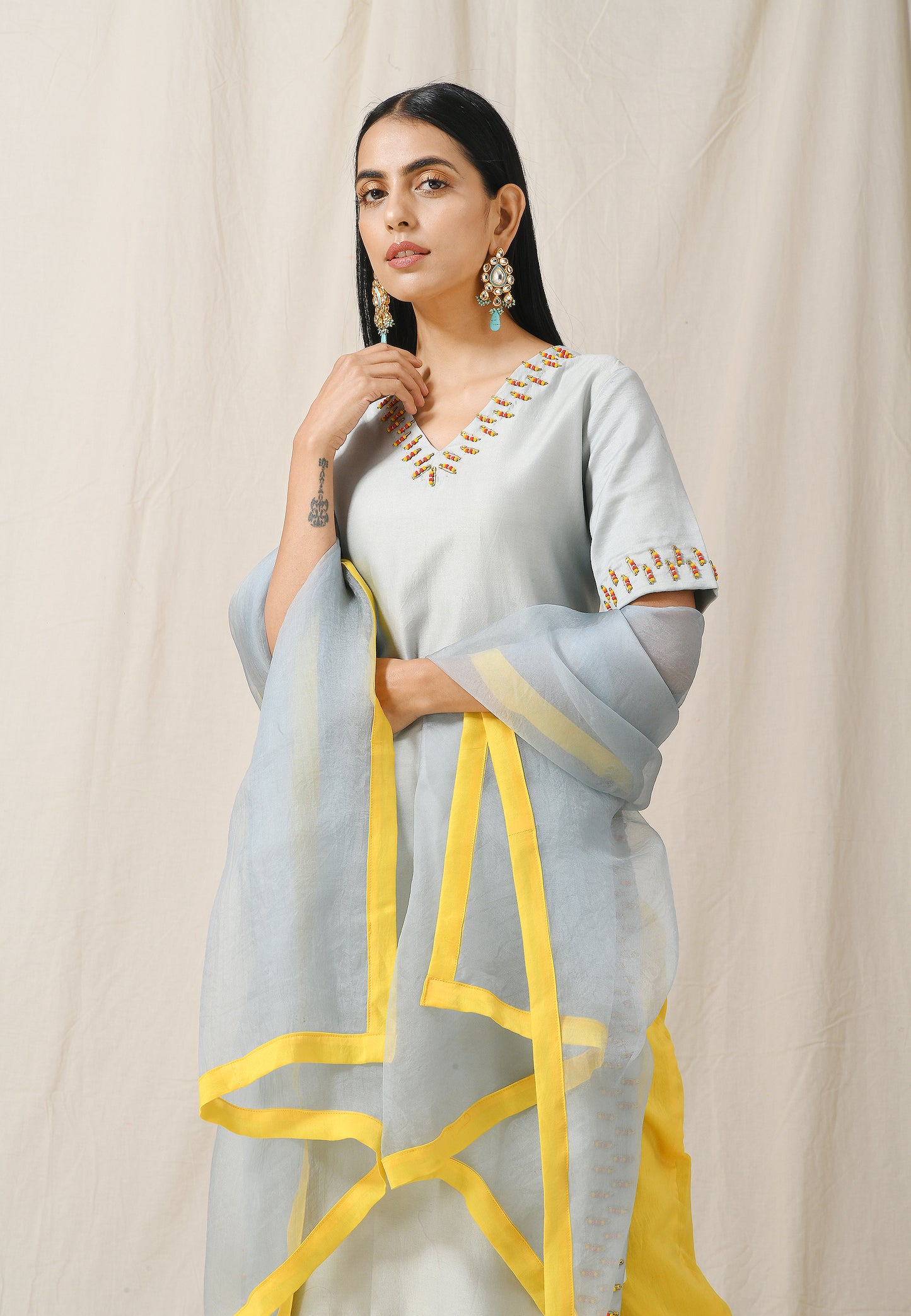 Ash Blue Kurta Pant Set