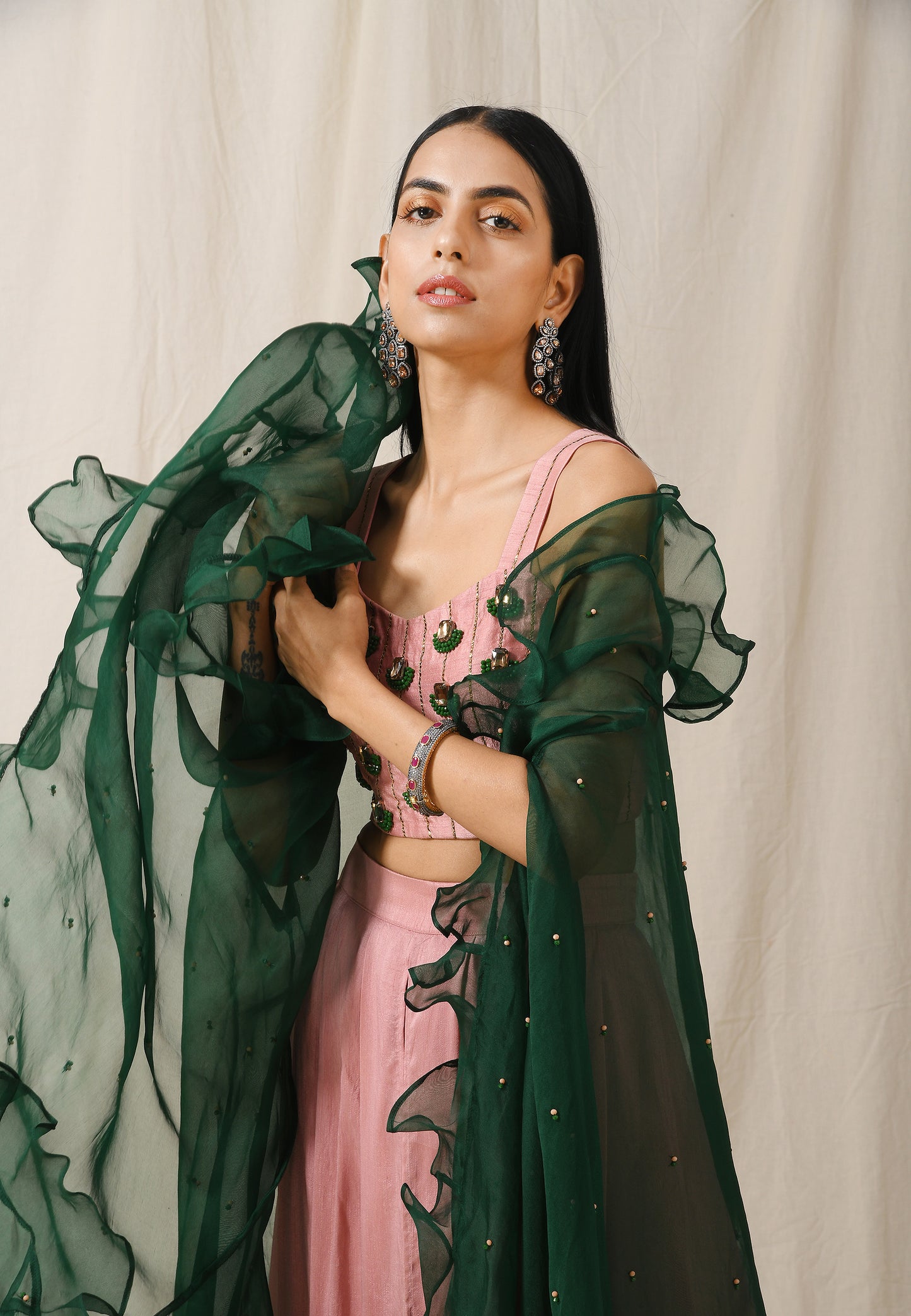 Onion Pink Slit Palazzo and Cape set