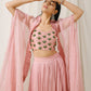 Onion Pink Palazzo with Onion Pink Pleated Cape Set