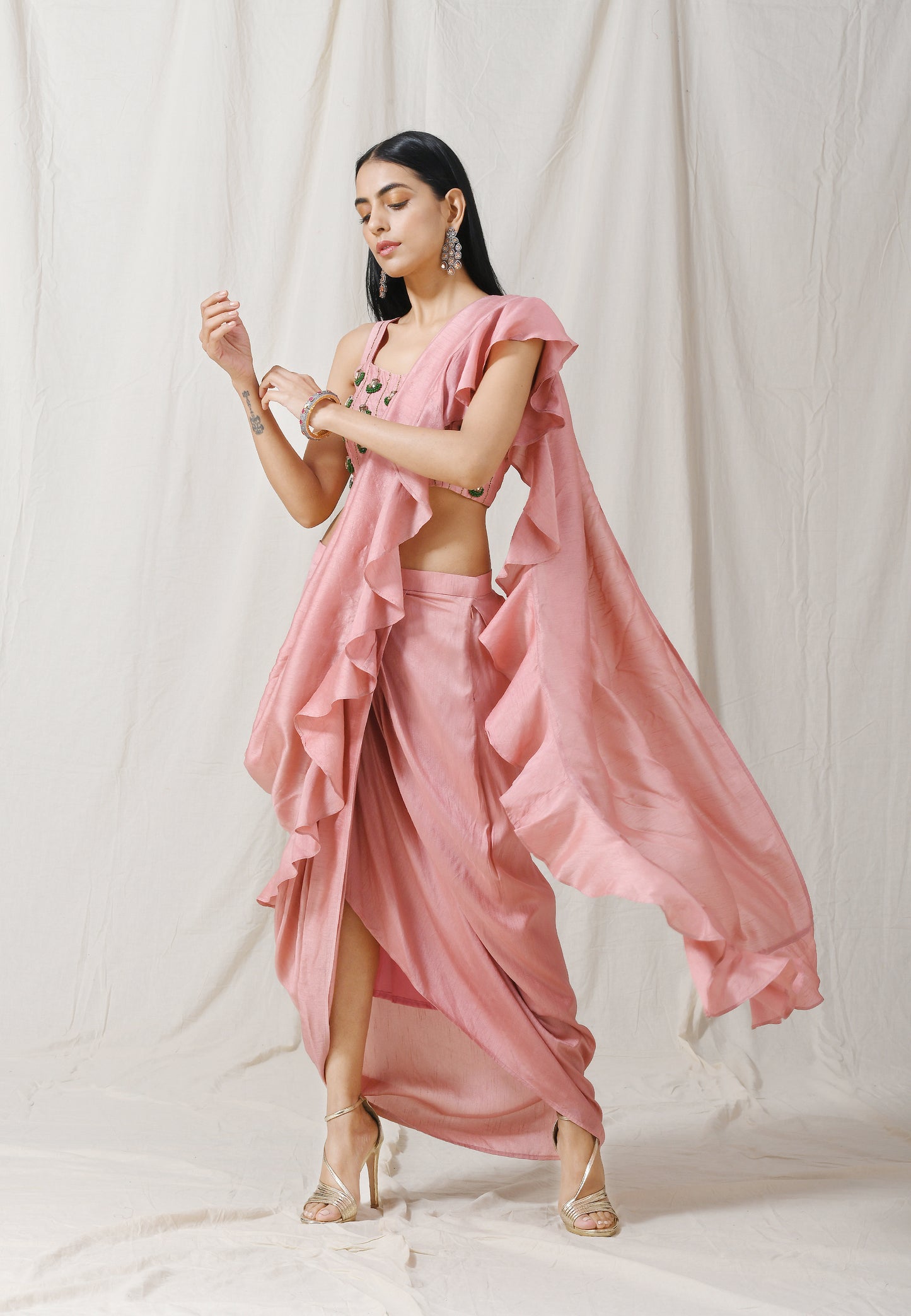 Onion Pink Ruffle Saree