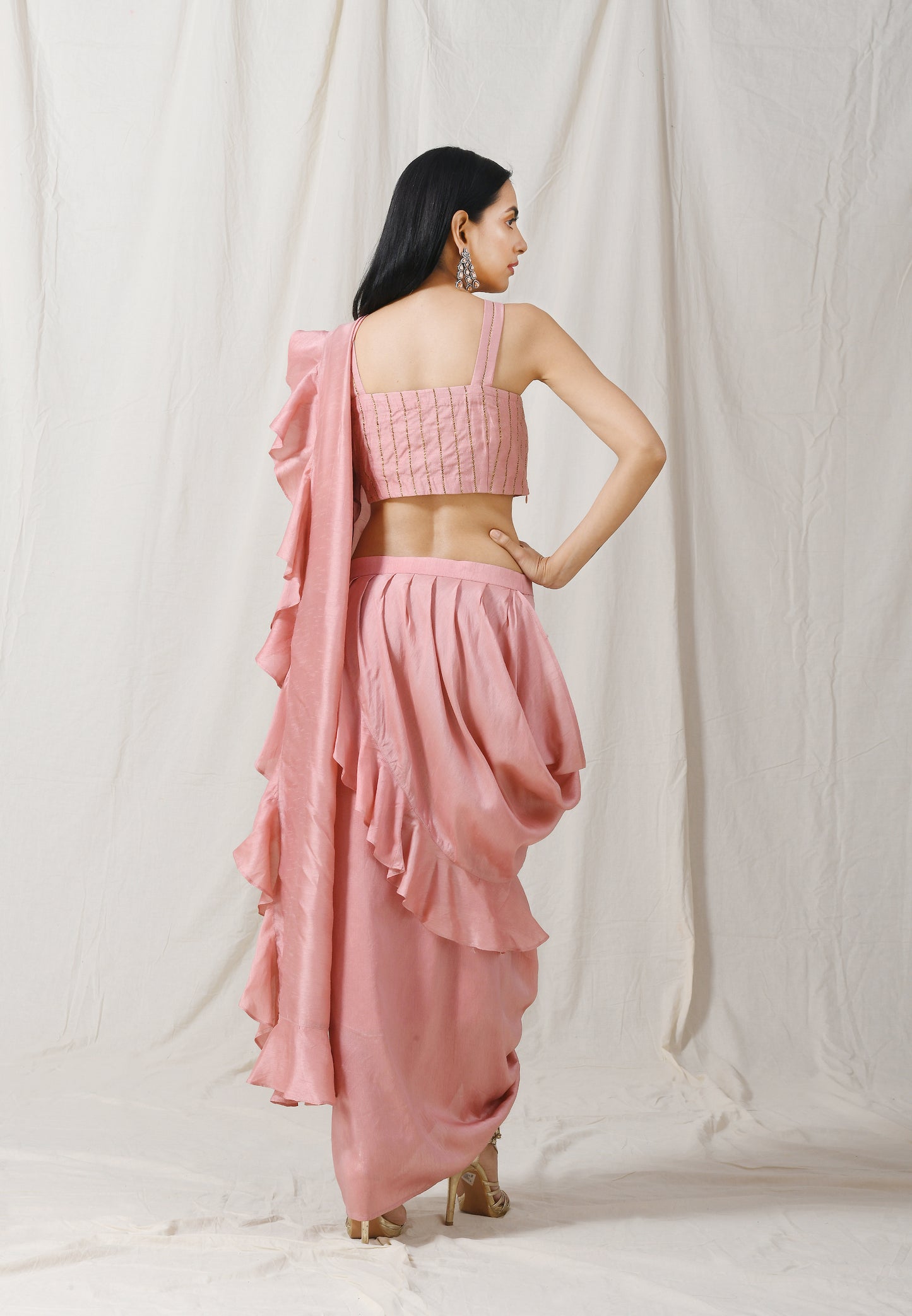 Onion Pink Ruffle Saree