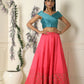 Rose Pink Lehenga with Teal Criss Cross top(Ready to ship)