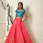 Rose Pink Lehenga with Teal Criss Cross top(Ready to ship)