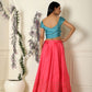 Rose Pink Lehenga with Teal Criss Cross top(Ready to ship)