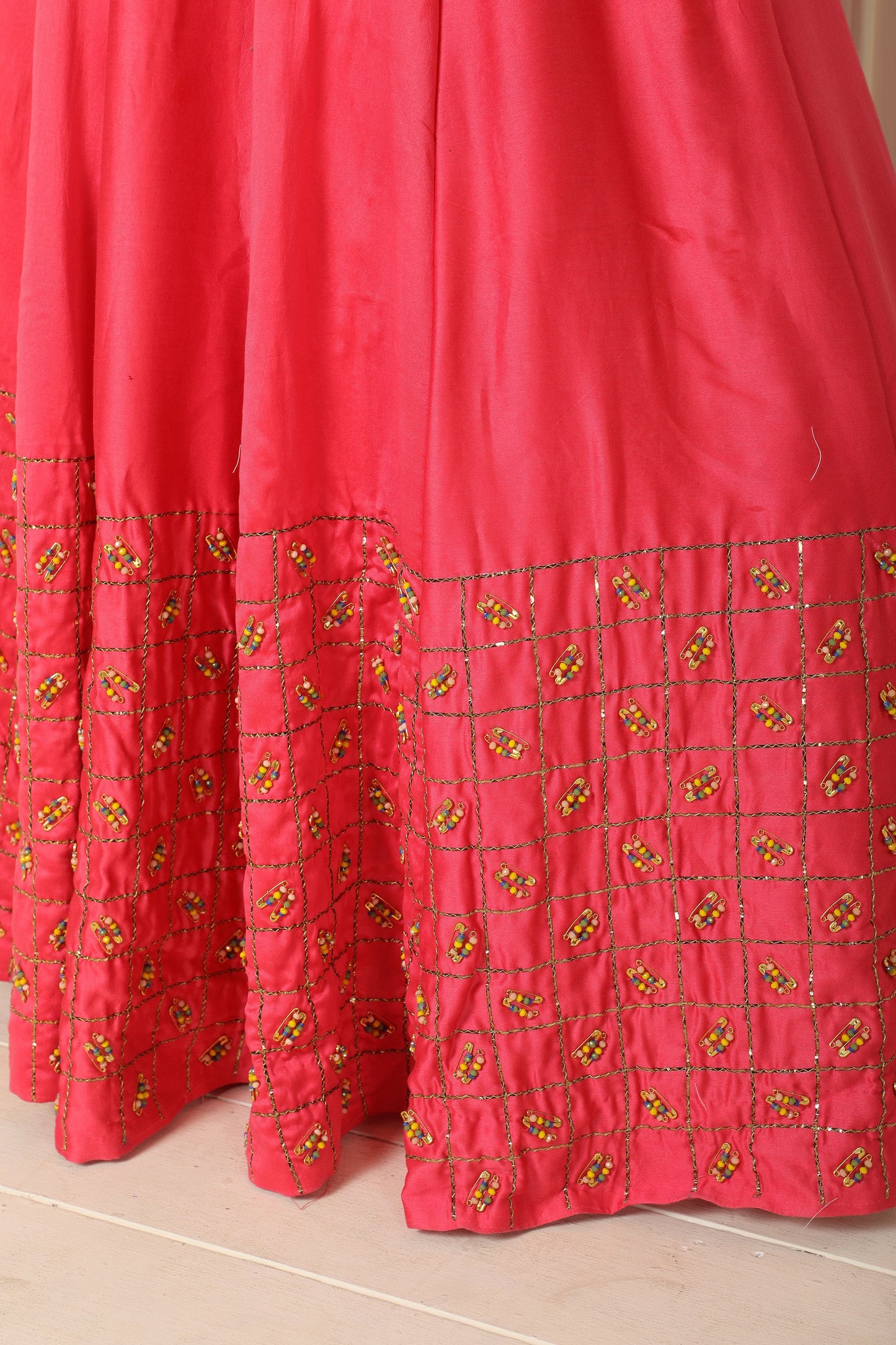 Rose Pink Lehenga with Teal Criss Cross top(Ready to ship)