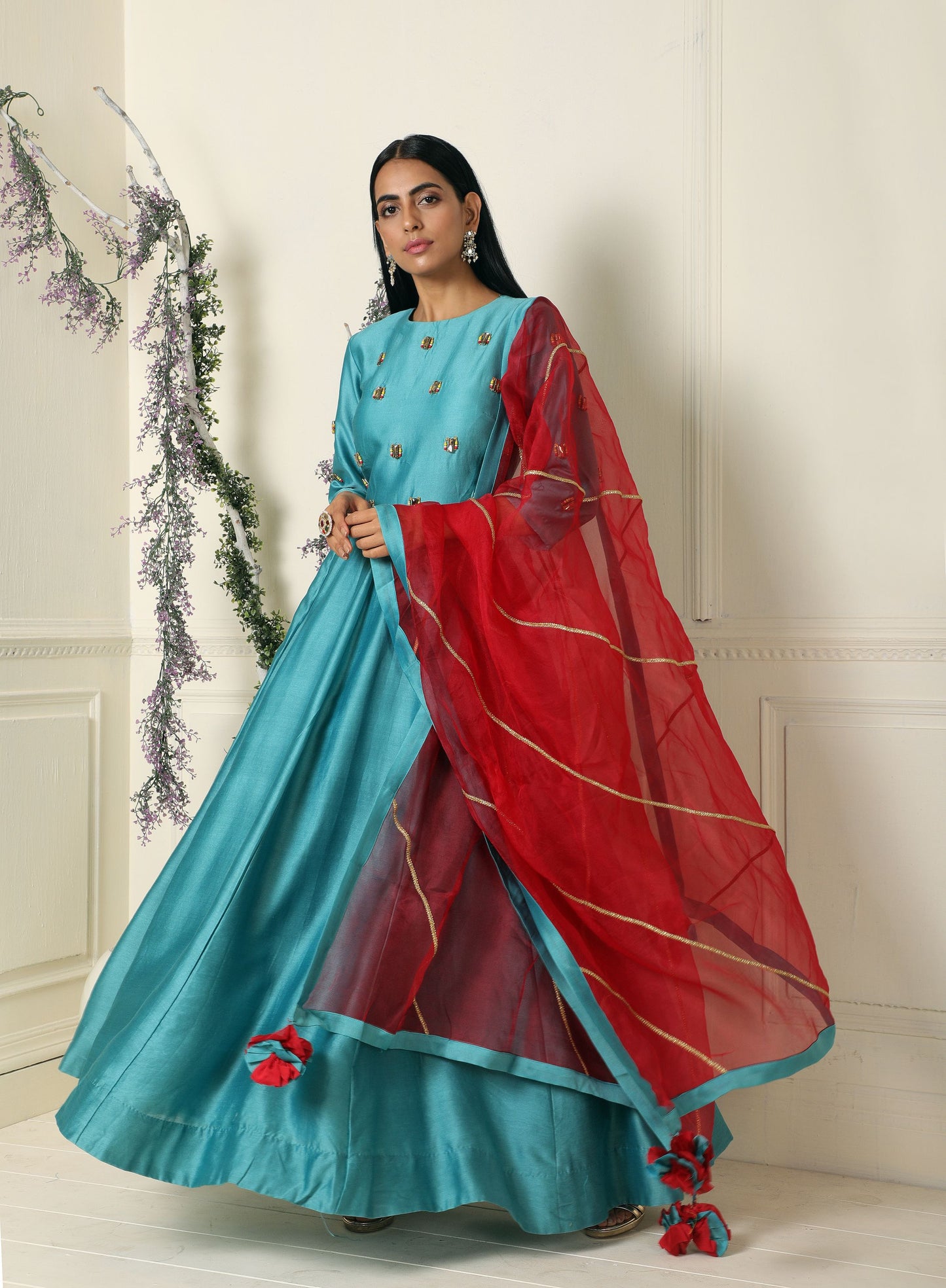 Teal Anarkali Set(ready to ship)