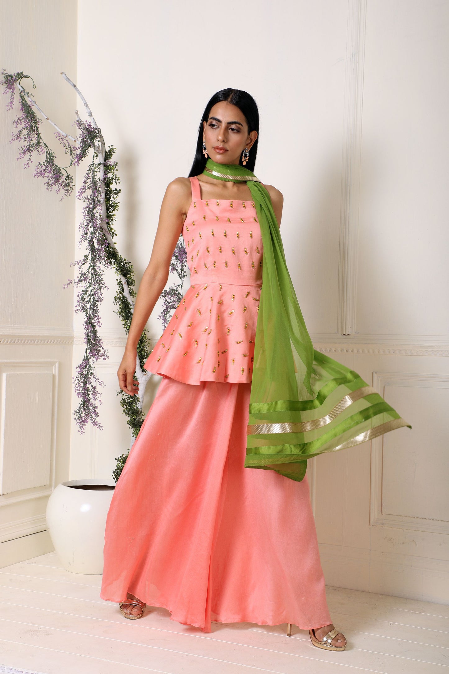 Coral Peplum Tunic Set