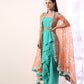 Coral Cape with teal draped dress(set of 3)