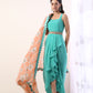 Coral Cape with teal draped dress(set of 3)