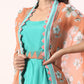 Coral Cape with teal draped dress(set of 3)