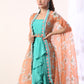 Coral Cape with teal draped dress(set of 3)