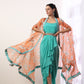 Coral Cape with teal draped dress(set of 3)