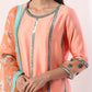 Coral Kurta set with organza dupatta(set of 3)