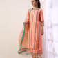 Coral Kurta set with organza dupatta(set of 3)