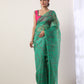 Green Printed organza saree(set of 2)