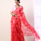 Hot Pink Printed organza saree(set of 2)