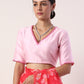 Hot Pink Printed organza saree(set of 2)