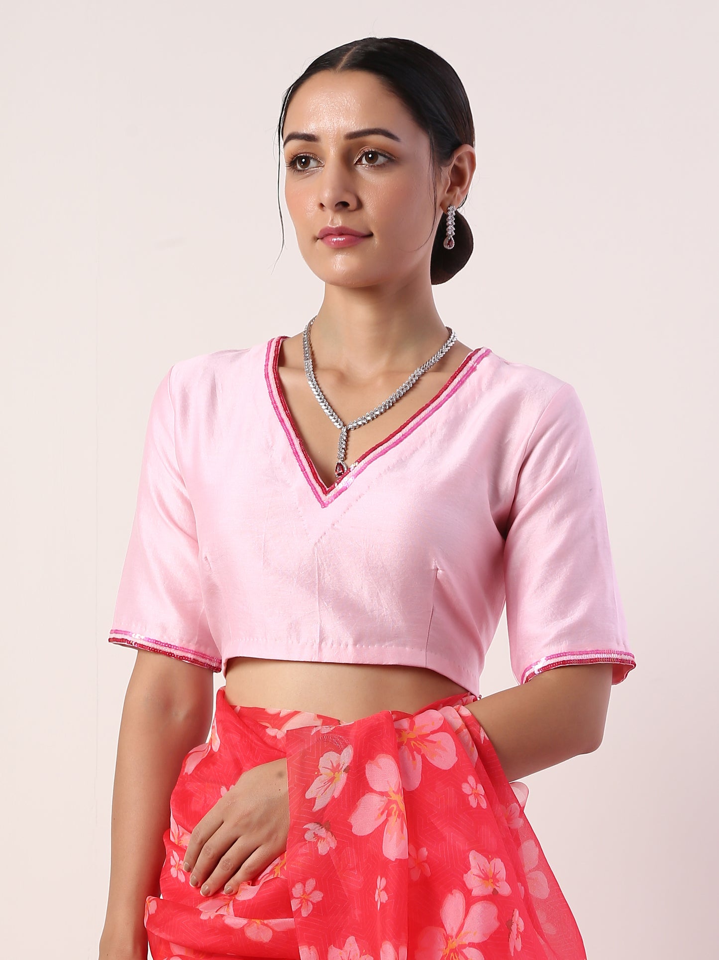 Hot Pink Printed organza saree(set of 2)