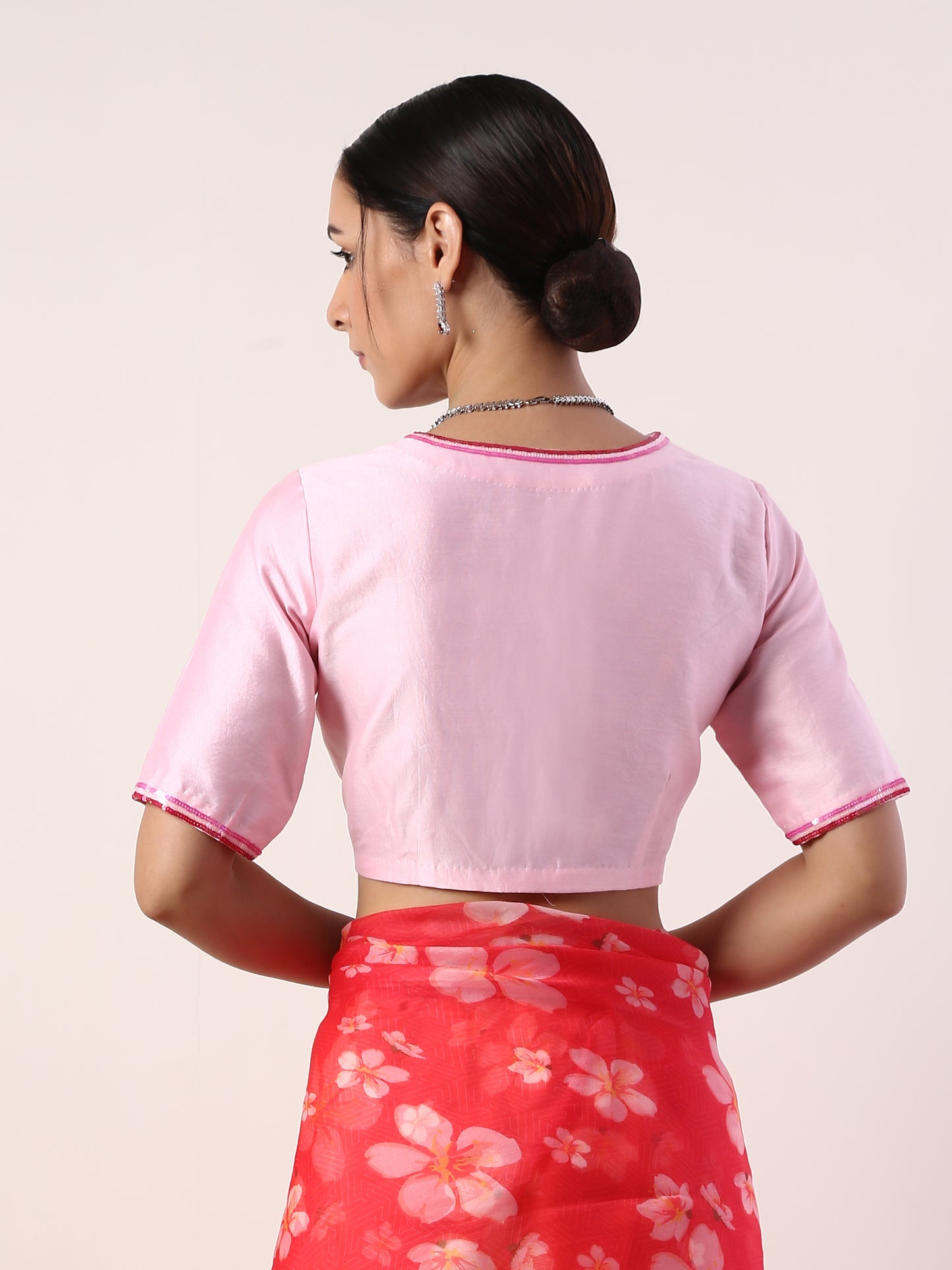 Hot Pink Printed organza saree(set of 2)