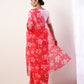 Hot Pink Printed organza saree(set of 2)